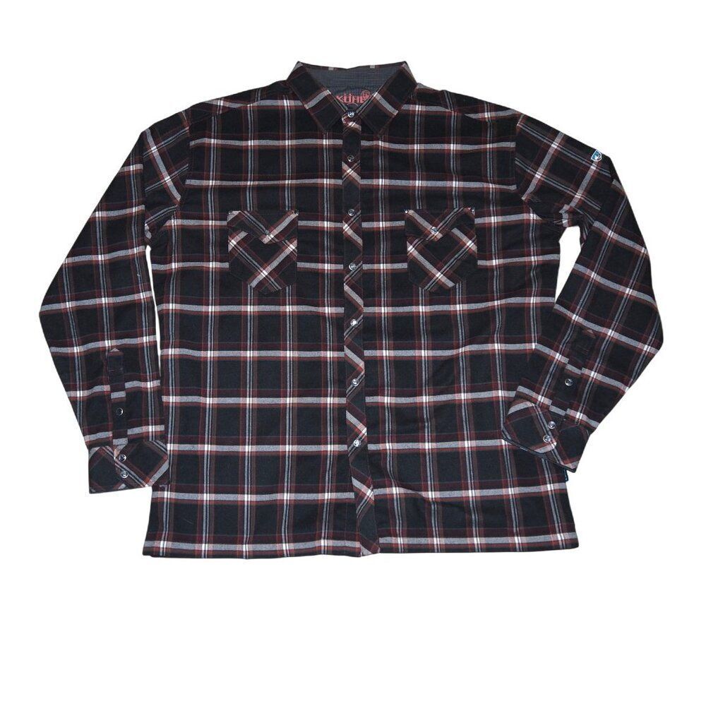Kuhl Maverik LS Long Sleeve Button Down Shirt‎ Men's XXL Dark Brown Red White
